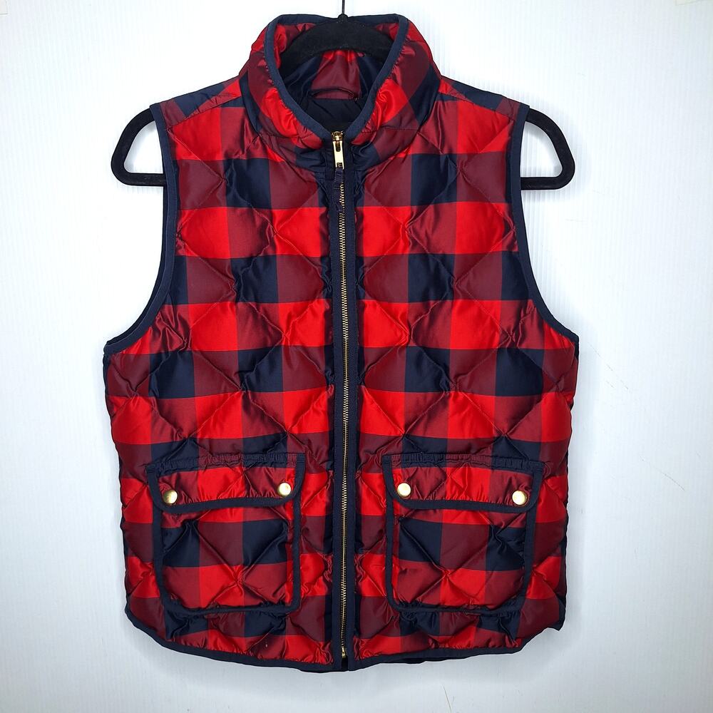 J. Crew Down Puffer Vest Excursion Buffalo Plaid Quilted Womens M Tartan Holiday